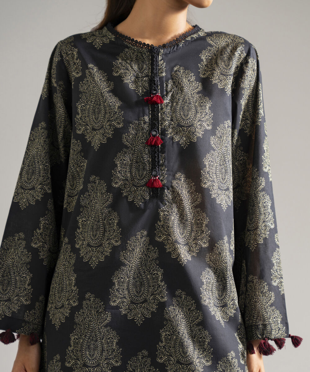 Women's RTW Lawn Printed Black Straight Shirt