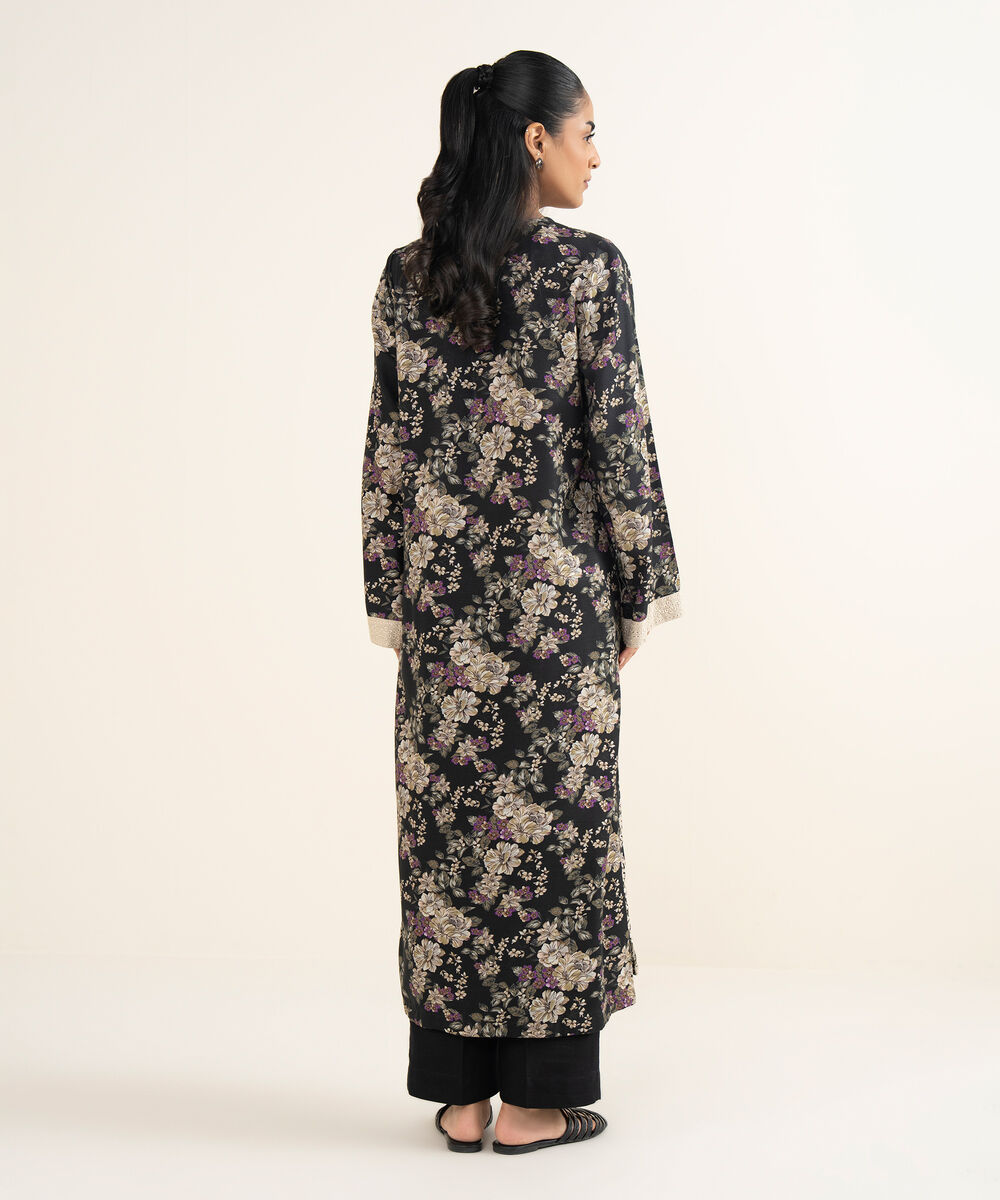 Women's RTW Herringbone Embroidered Black A-Line Shirt