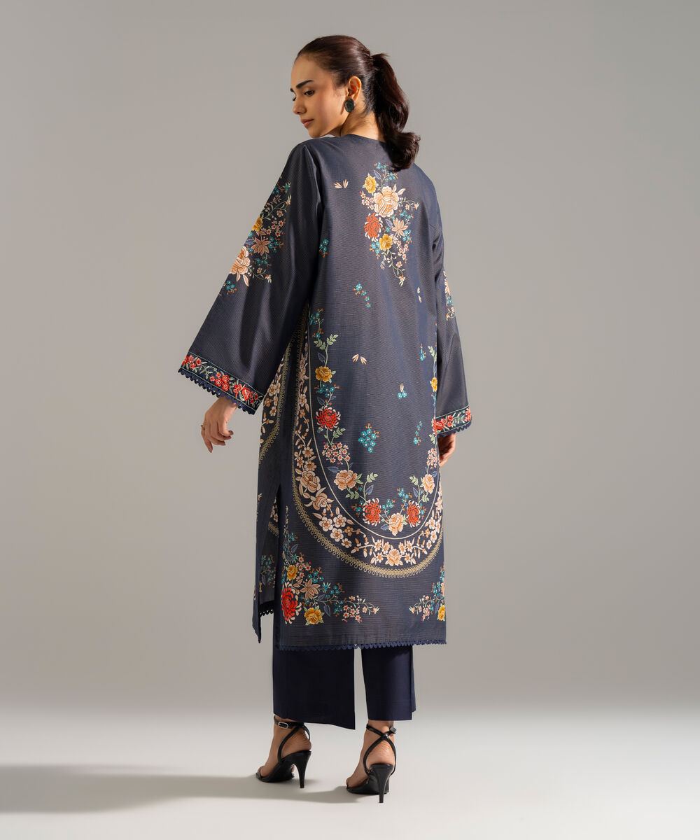 Women's RTW Zari Lawn Embroidered Blue Straight Shirt
