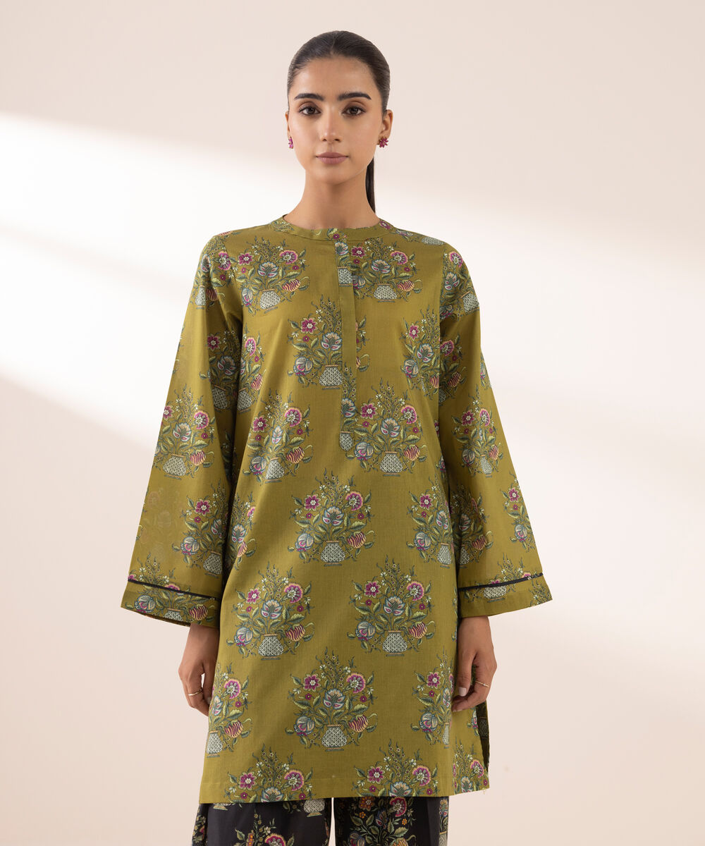 Women's RTW Lawn Green Printed A-Line Shirt