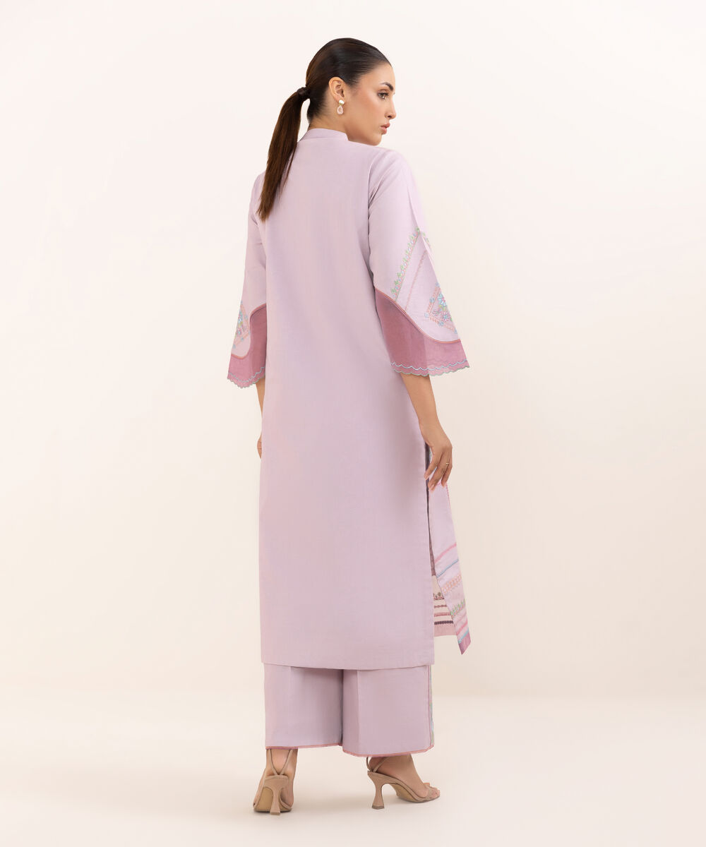 Women's Unstitched Cotton Embroidered Lilac Two Piece Suit