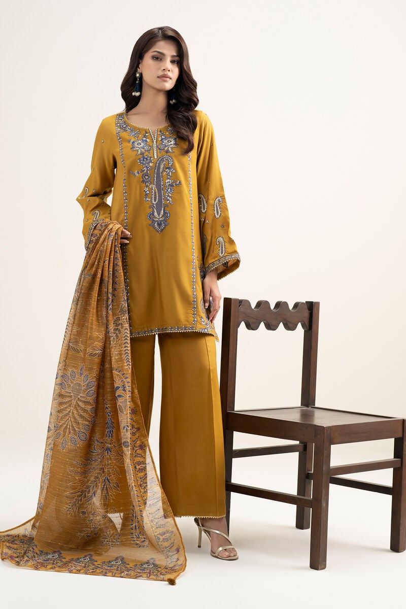 3 Piece - Embroidered Raw Silk Suit