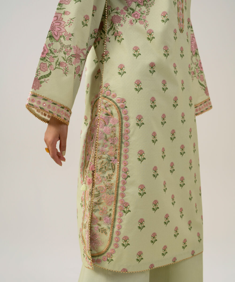 Women's Unstitched Bemberg Tissue Printed Light Green 3 Piece Suit