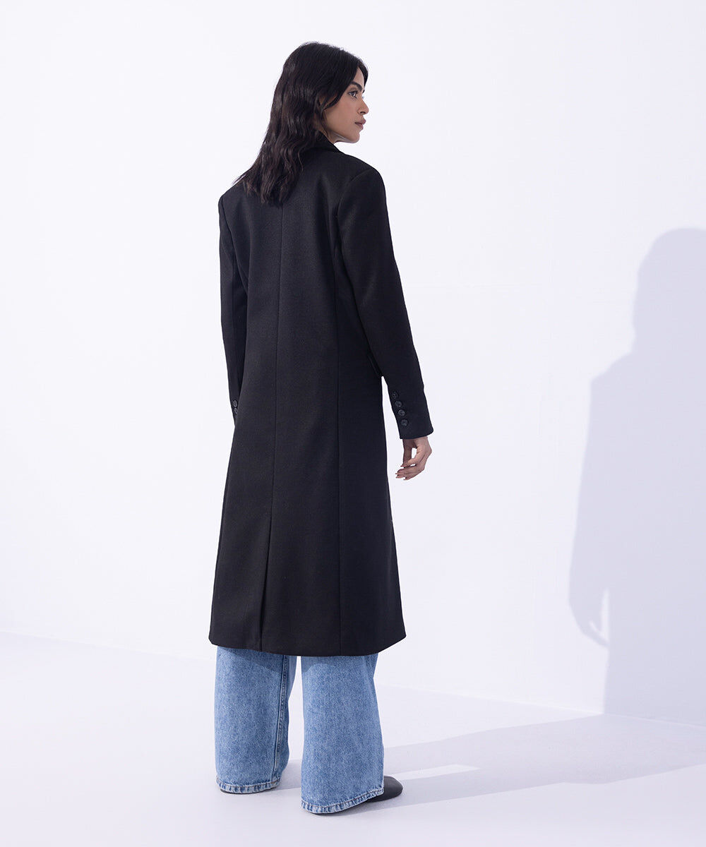 Woman - Black Double Breasted Long Coat
