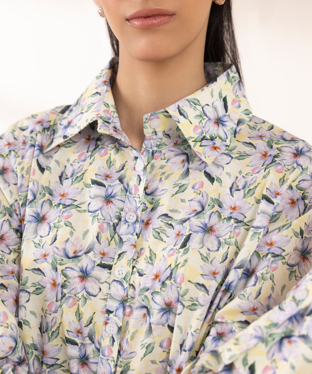 Women's RTW Lycra Multi Printed Button Down Shirt