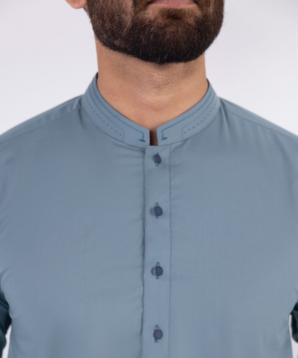 Men's 100% Cotton Stitched Plain Blue Stitched Suit