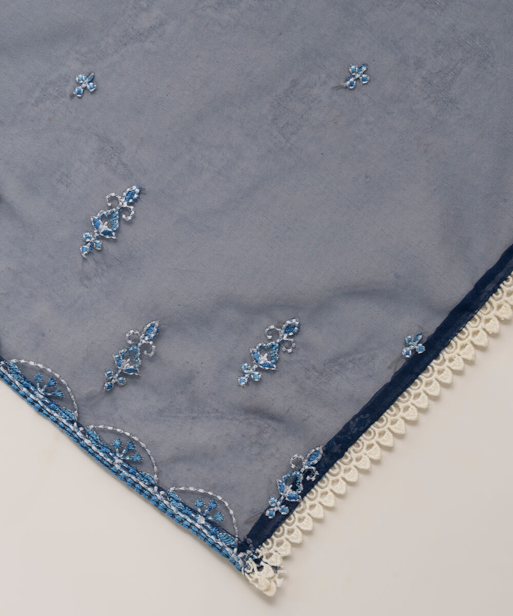 Women's RTW Blended Organza Embroidered Blue Dupatta