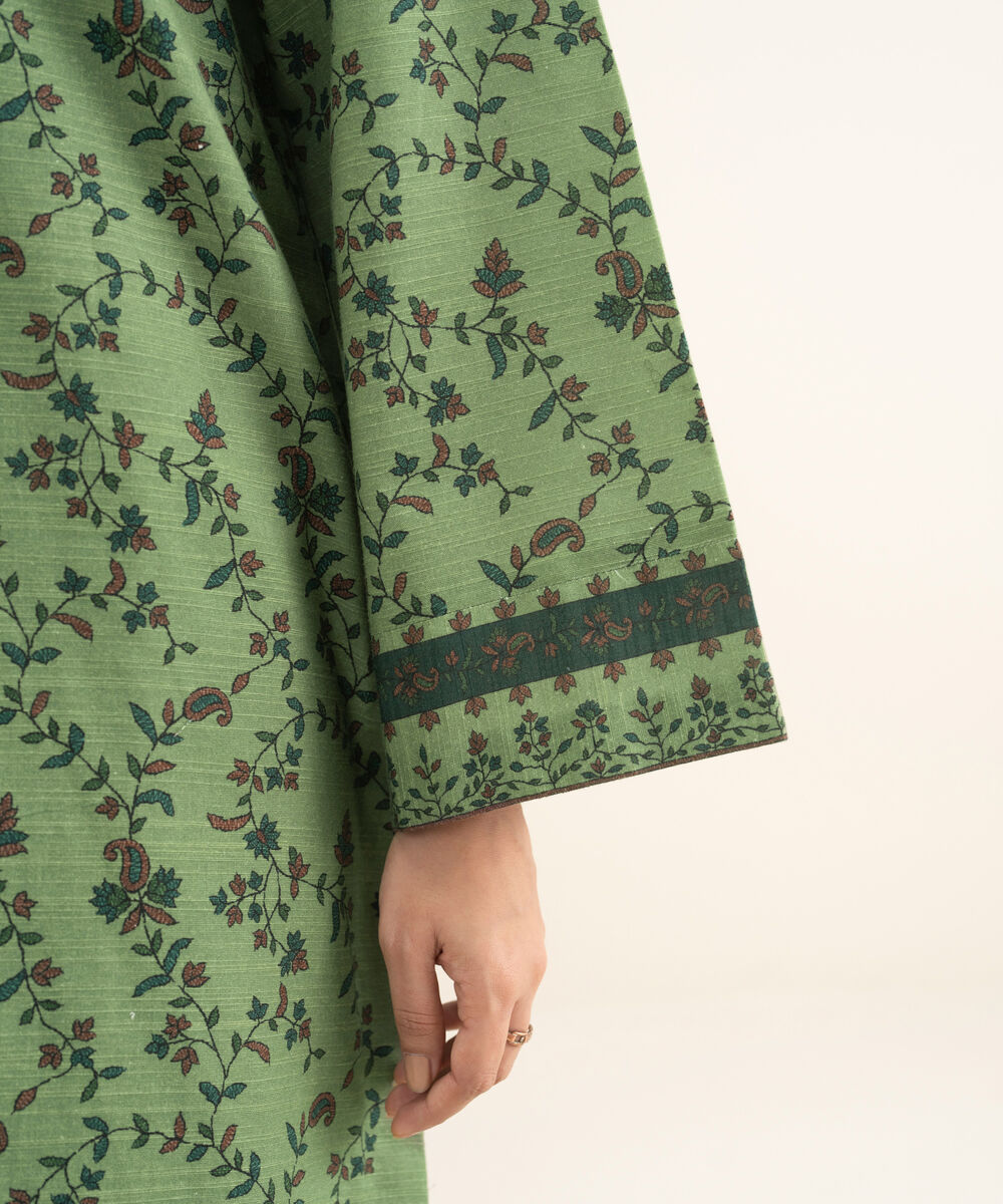 Women's Two Piece Olive green Light Khaddar Printed Suit