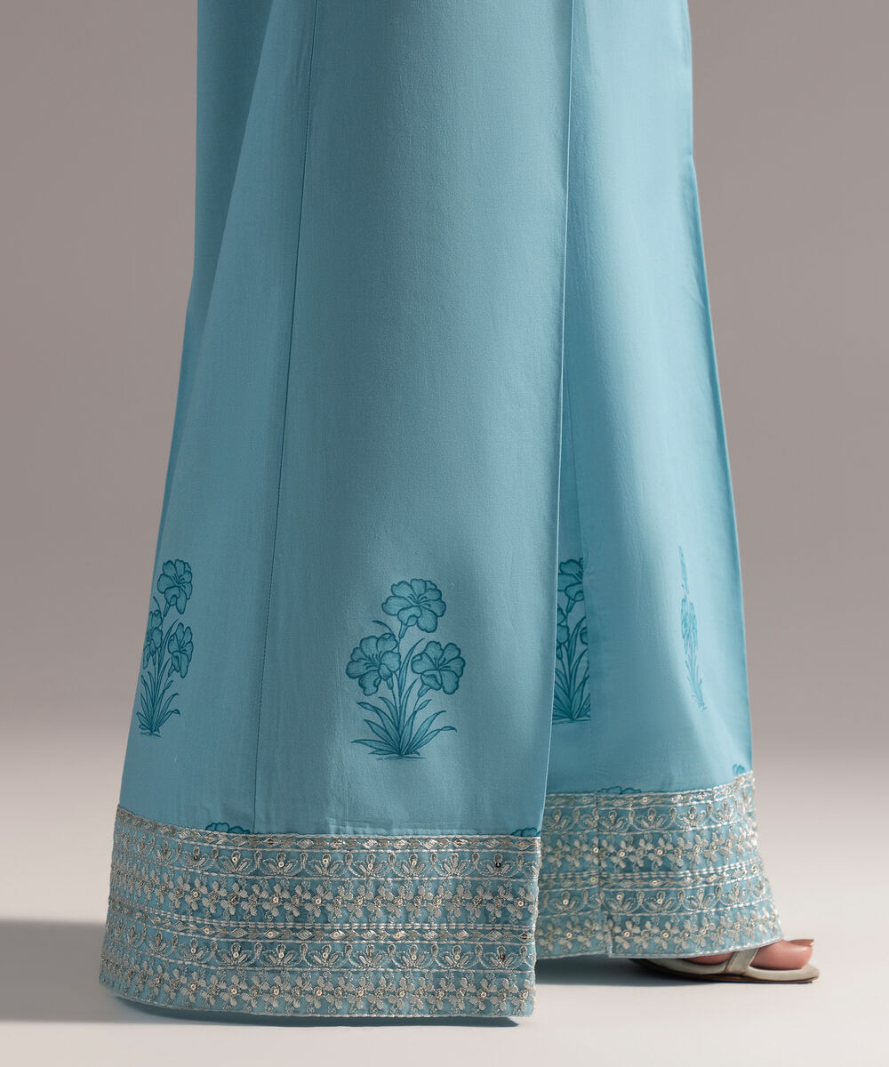 Women's RTW Cambric Embroidered Blue Flared Pants