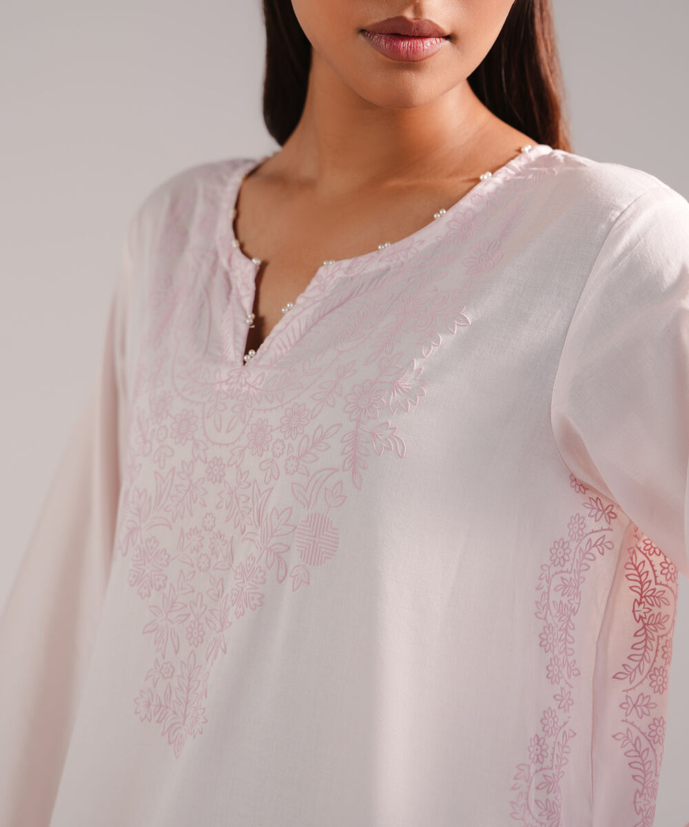 Women's RTW Lawn Printed Pink Straight Shirt