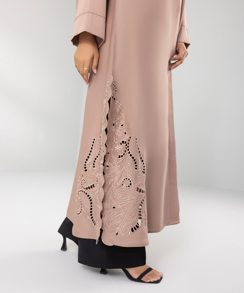 Woman - Pink Embroidered Abaya Set