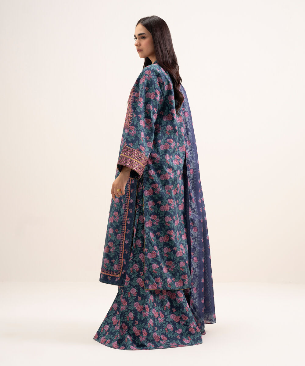 Women's Unstitched Lawn Embroidered Blue 3 Piece Suit