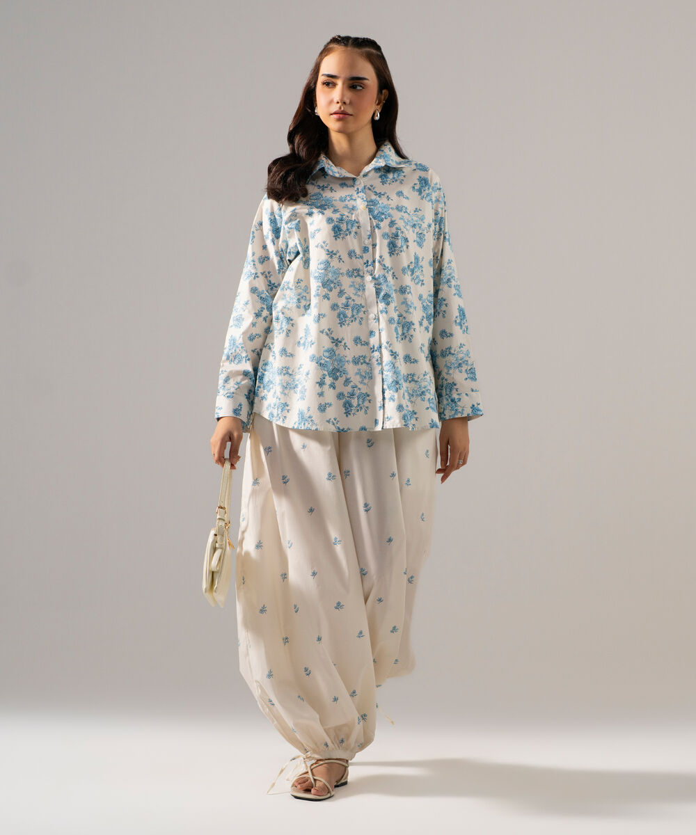 Women's RTW Poplin Printed White Top