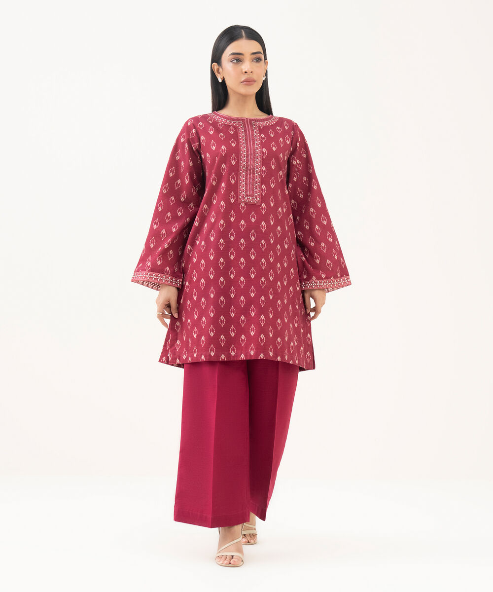 Women's RTW Light Khaddar Embroidered Maroon Straight Shirt