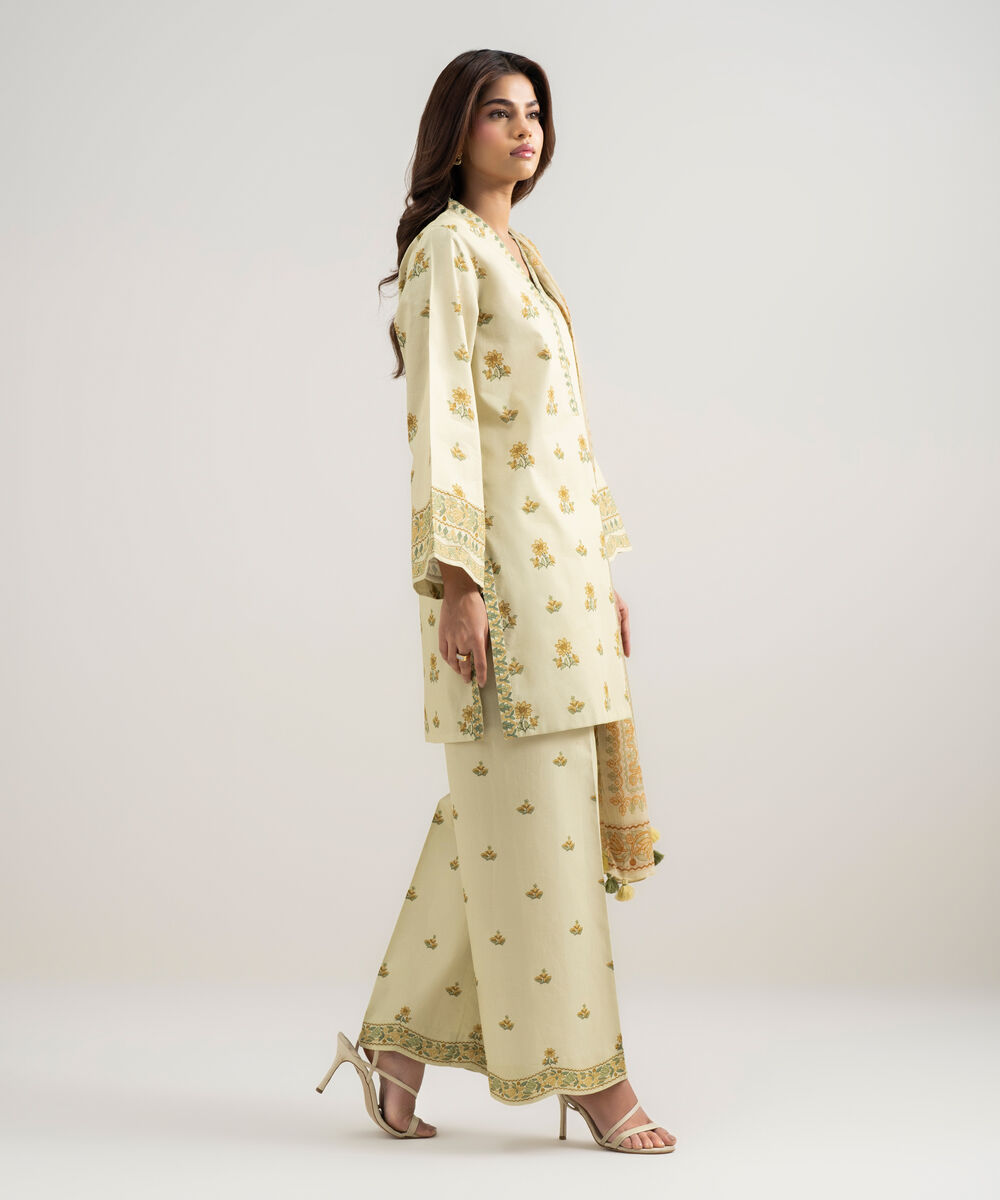 Women's Unstitched Lawn Printed Yellow 3 Piece Suit