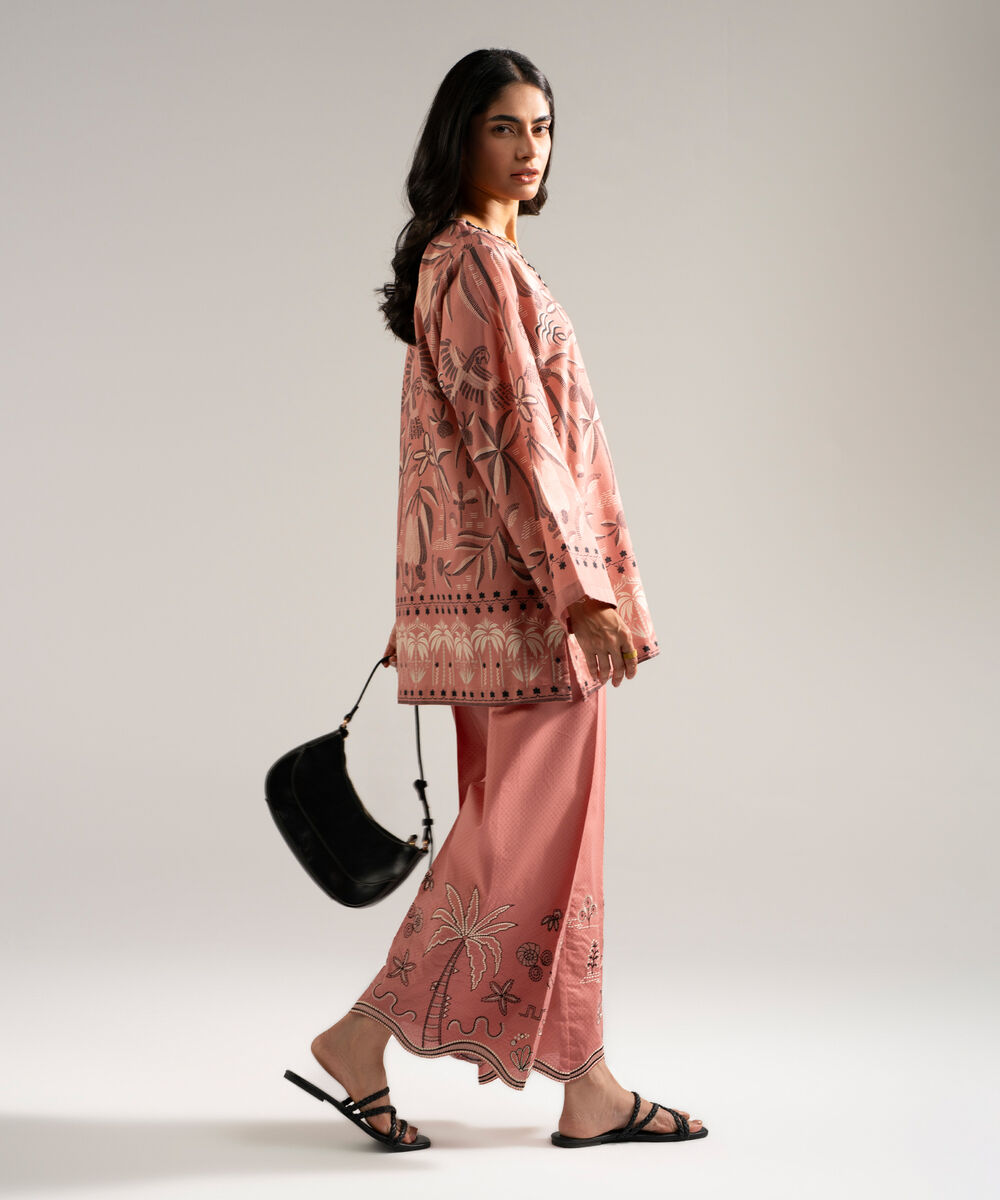 Women's RTW Dobby Printed Pink Straight Shirt