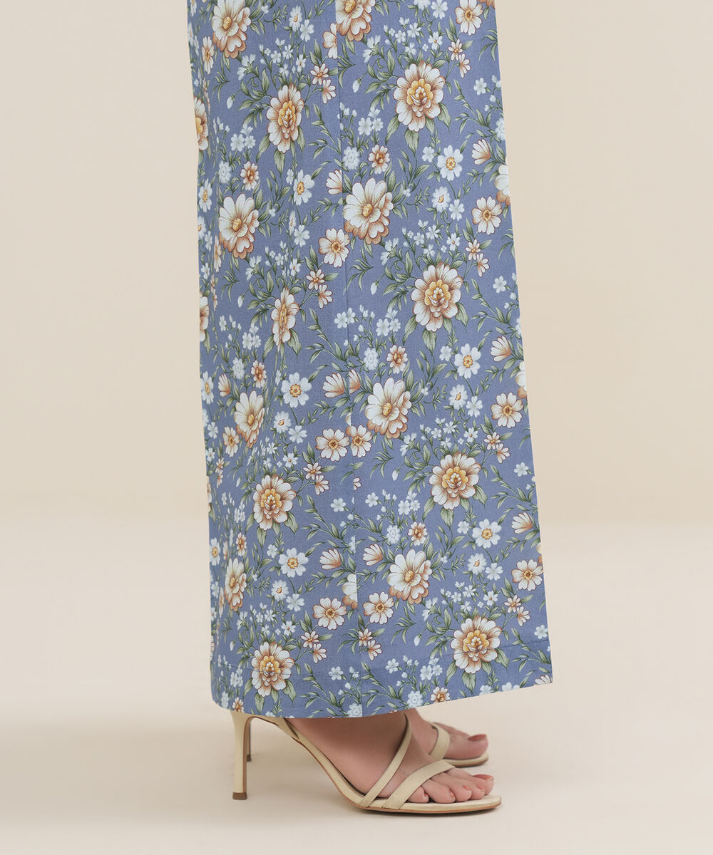 Women's RTW Cambric Blue Printed Flared Pants