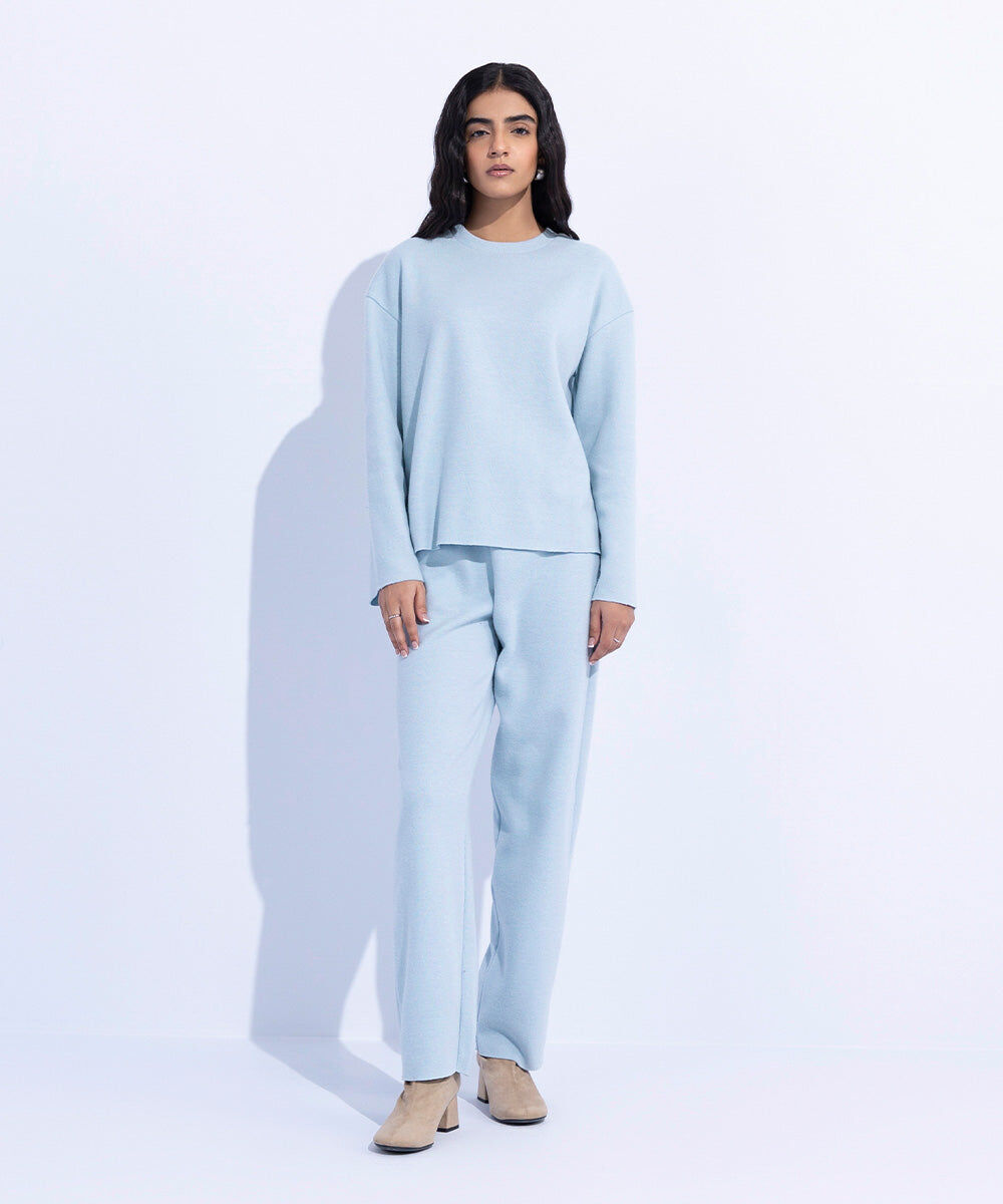 Woman - Blue Ribbed T-Shirt