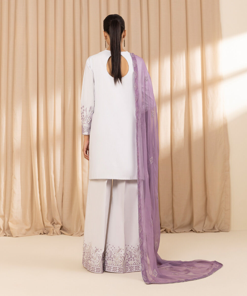 Unstitched Women's Grey Chambray Embroidered 3 Piece Suit