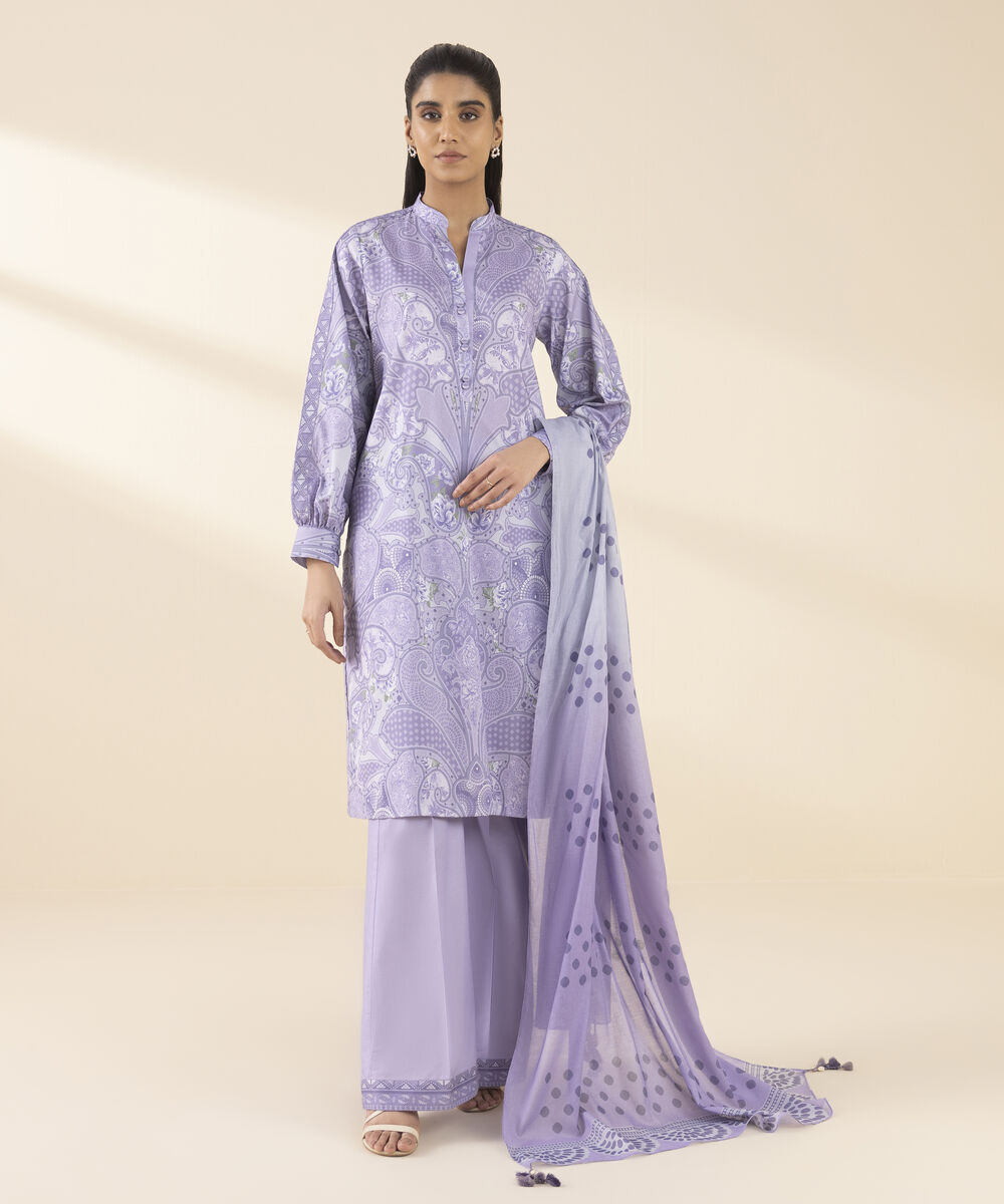 Unstitched Women's Purple Lawn 3 Piece Suit