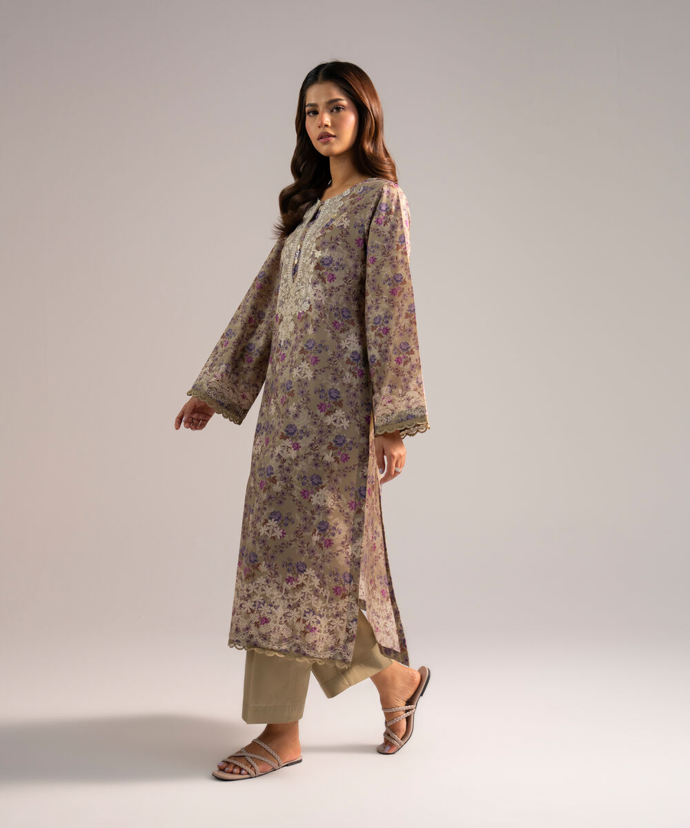 Women's RTW Zari Lawn Embroidered Sand Green 2 Piece Suit