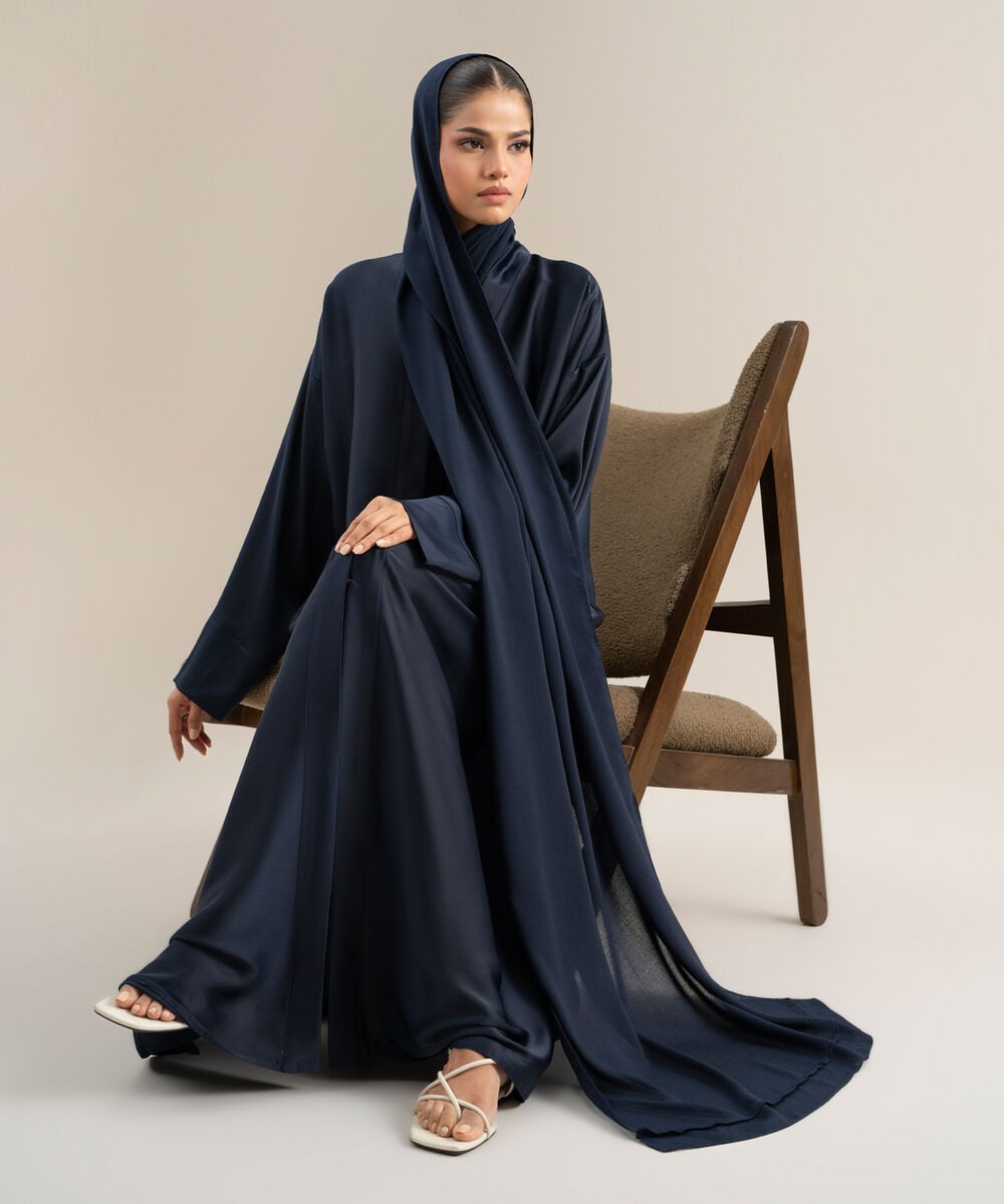 Women's Polyester Navy Blue Regular Abaya Set