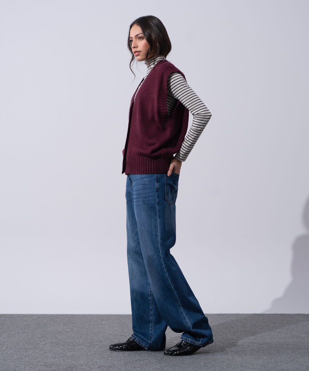 Women's Western Wear Merlot Acrylic V-Neck Sweater Vest