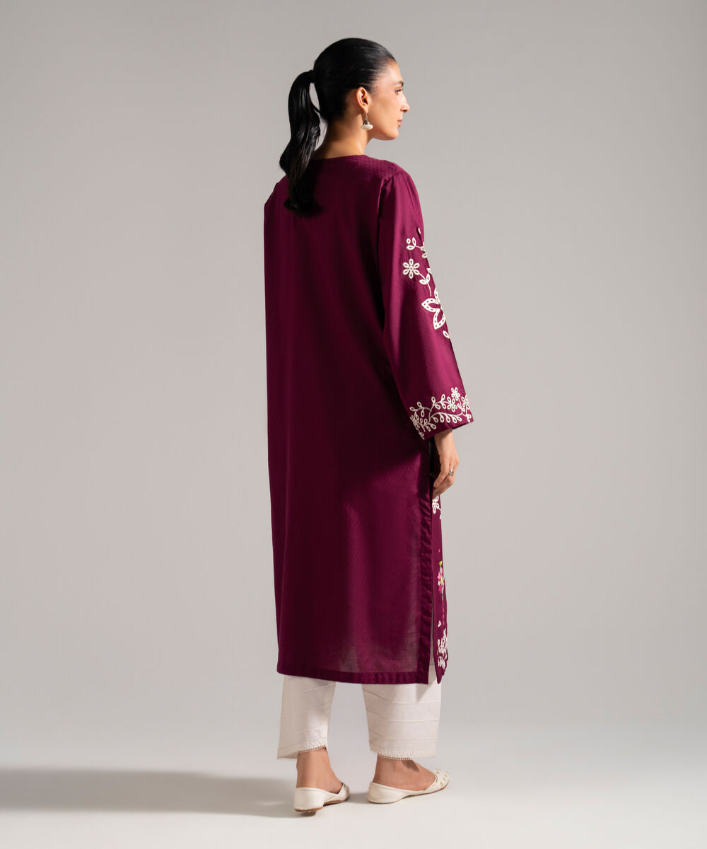 Women's RTW Dobby Embroidered Pink A-Line Shirt