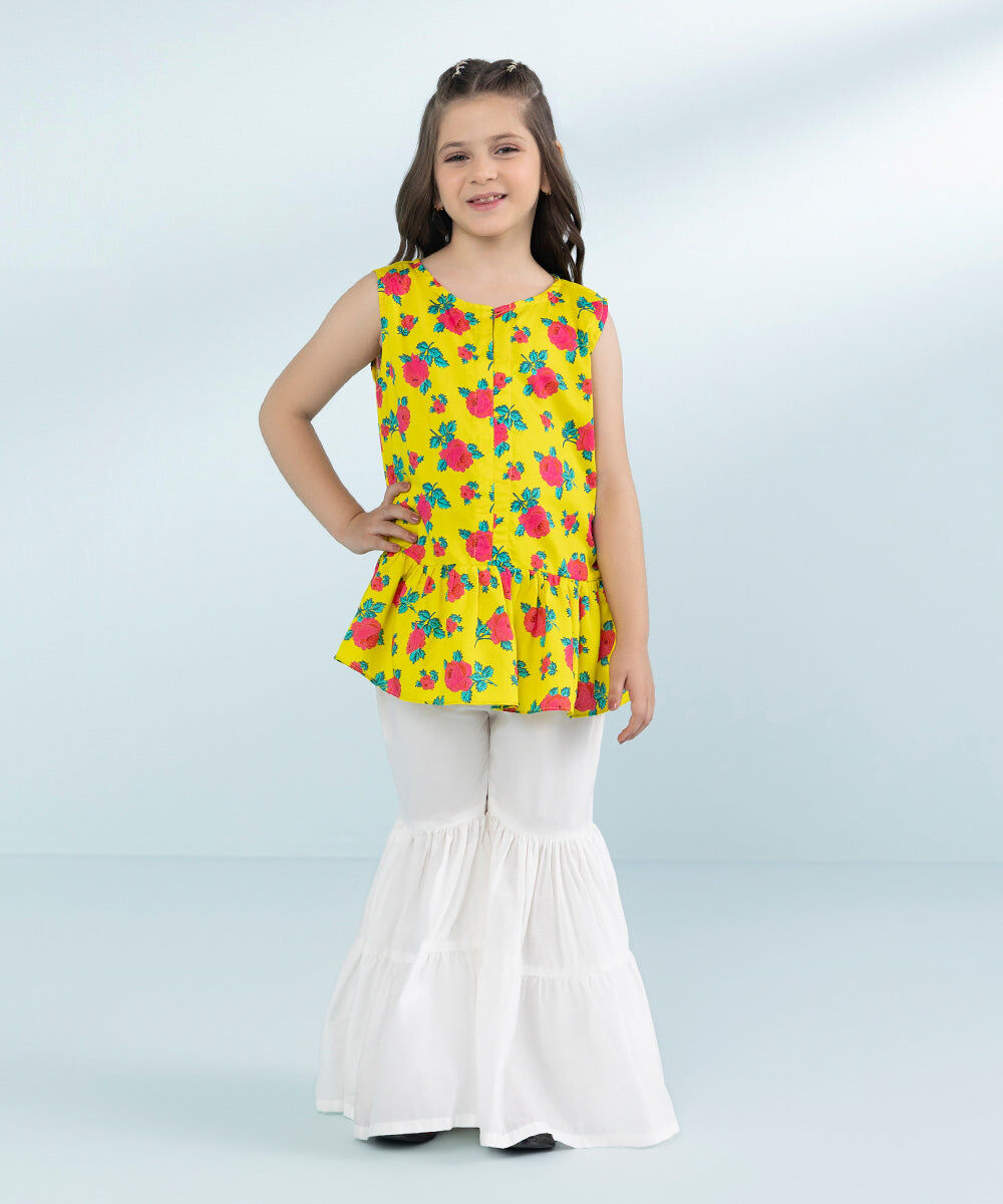 Girls Cotton Satin Dress in Yellow