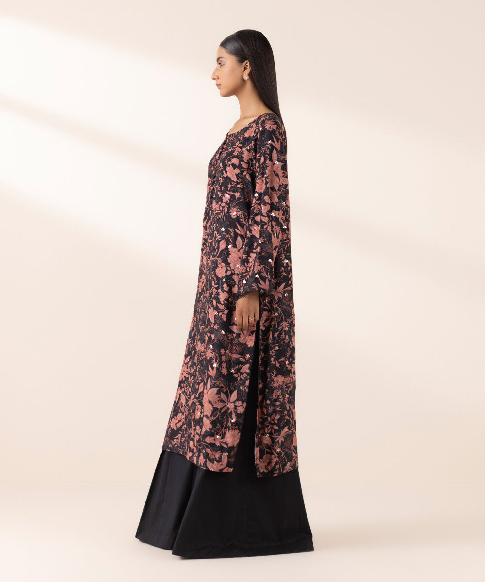 Women's Pret Arabic Lawn Black Embroidered A-Line Shirt