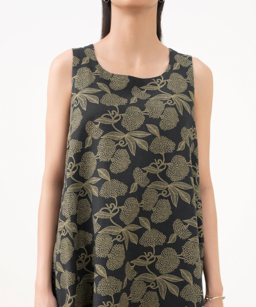 Women's Unstitched Cotton Printed Black 3 Piece Suit