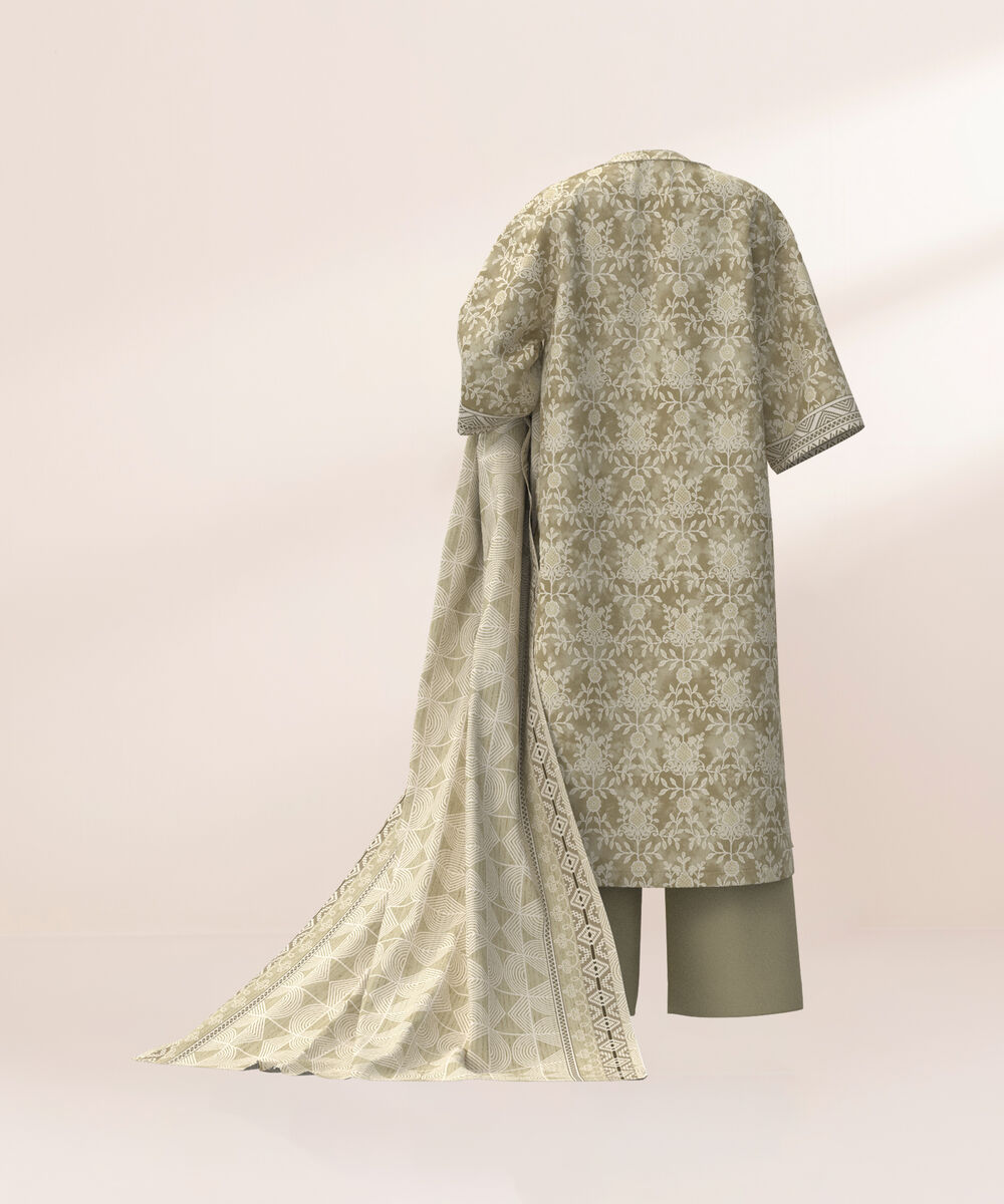 Women's Three Piece Printed Beige Lawn Suit