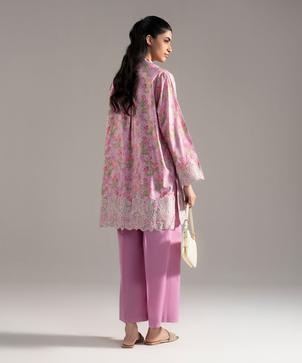 Women's RTW Cotton Viscose Printed Embroidered Purple 2 Piece Suit