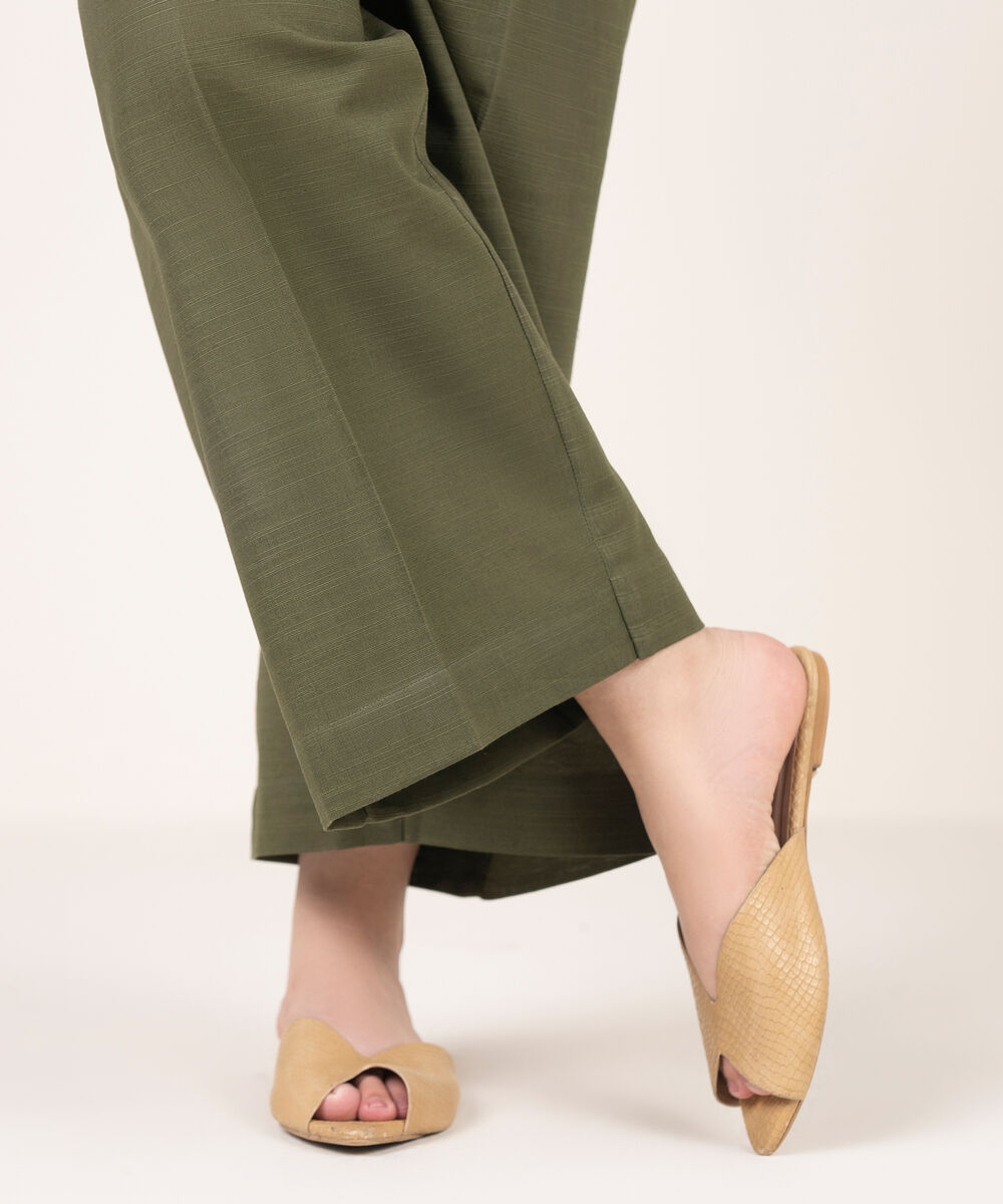 Women's RTW Khaddar Solid Green Culottes