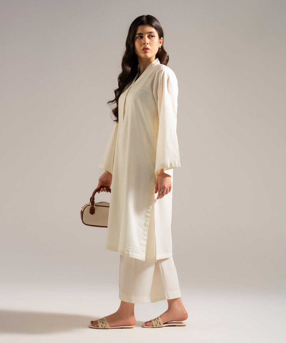 Women's RTW Dobby Solid White Straight Shirt