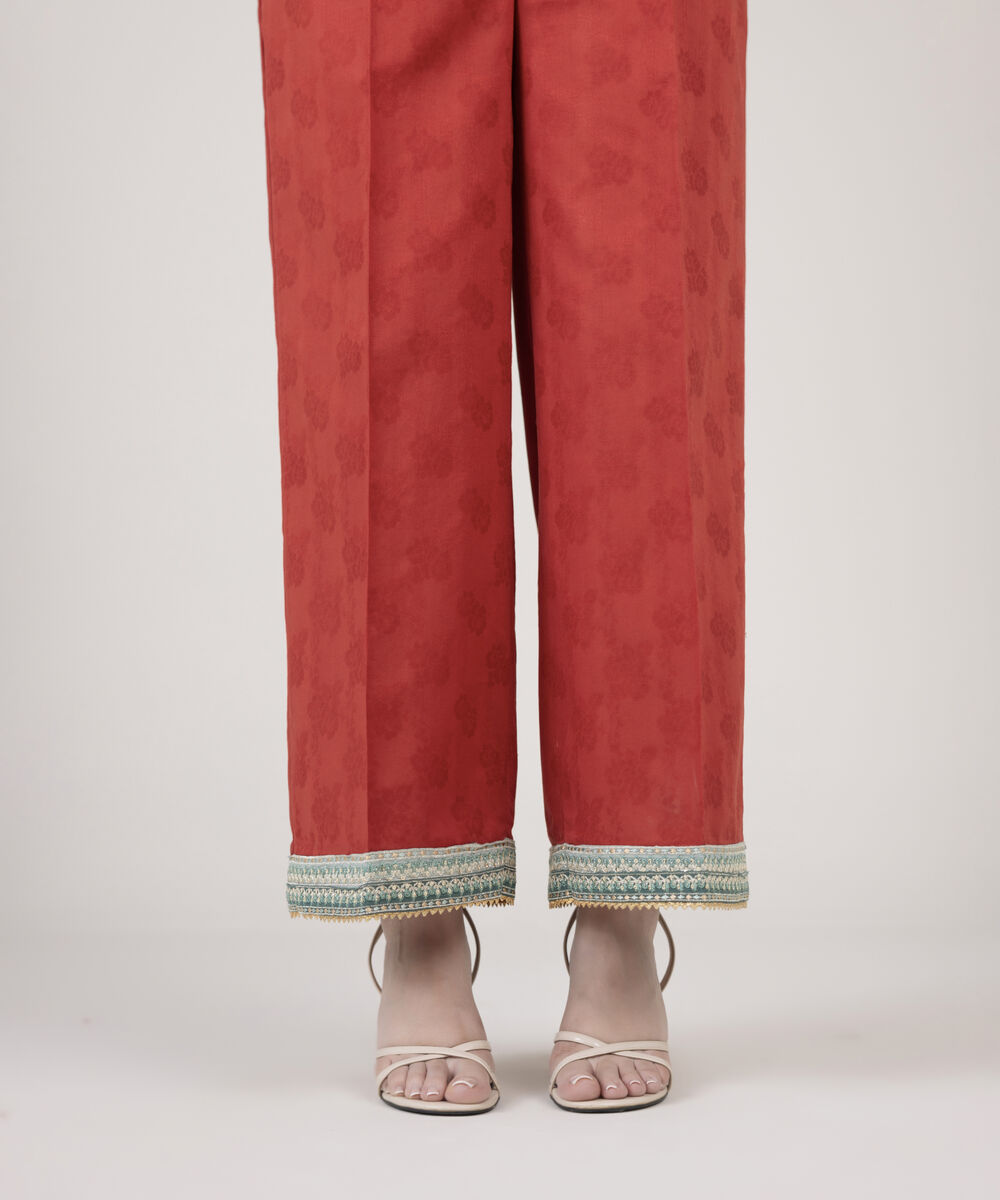 Women's RTW Self Jacquard Embroidered Red Culottes