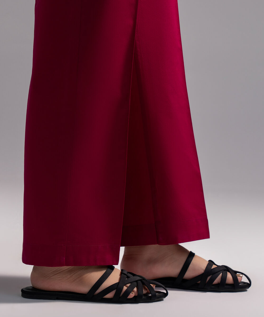 Women's RTW Cambric Solid Dark Pink Straight Pants