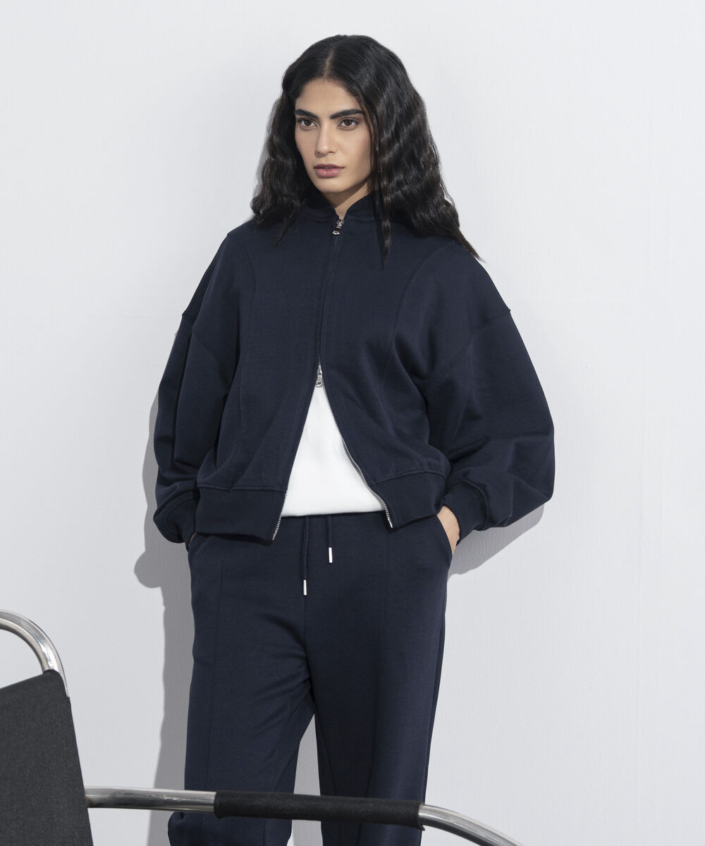 Women's Western Wear Blue Interlock Bomber Jacket