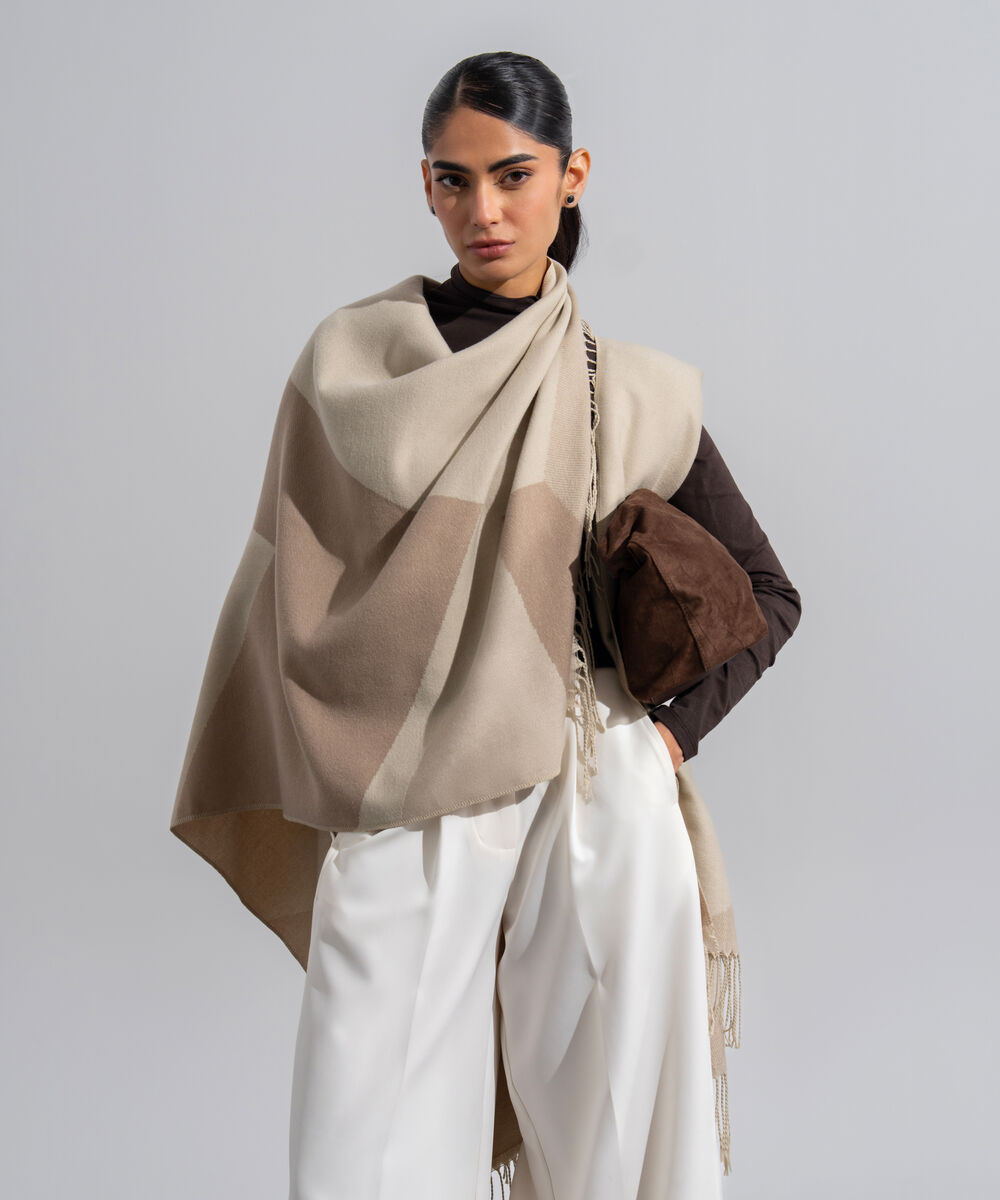 Women's Western Wear Ecru Polyester Cape Shawl