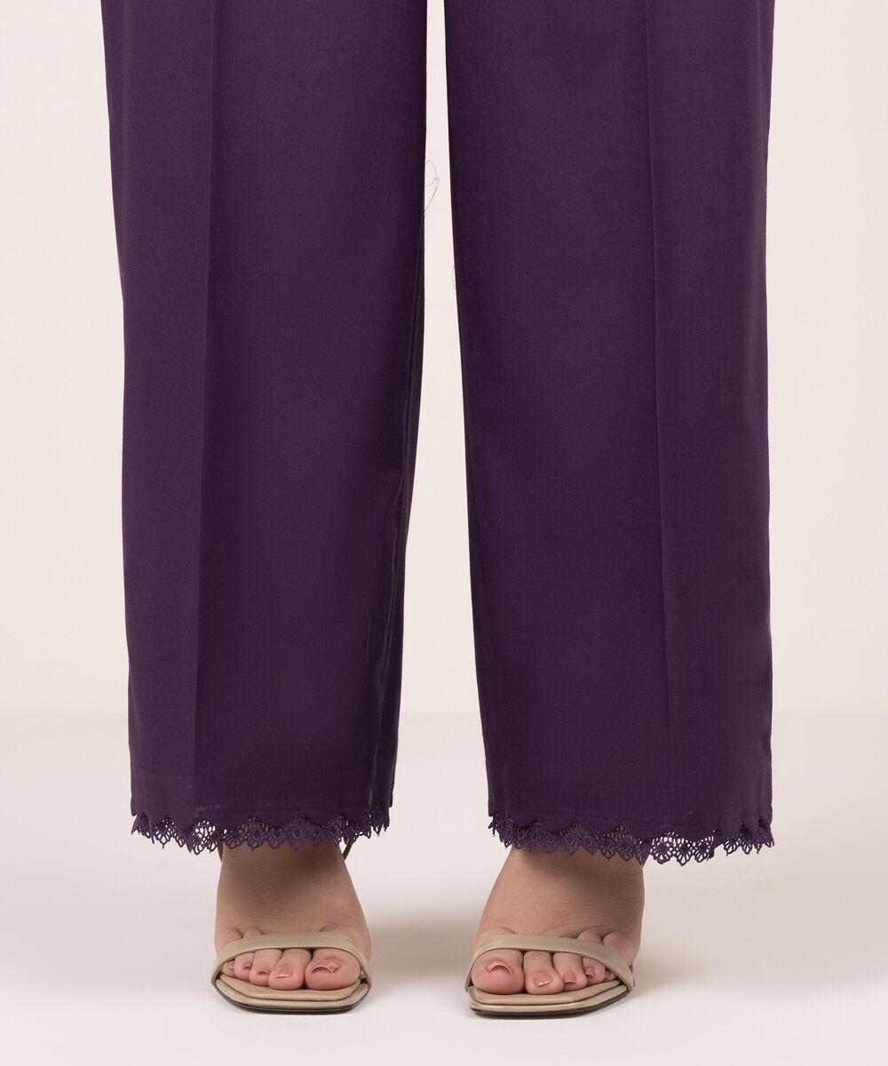 Women's RTW Lawn Solid Purple Culottes
