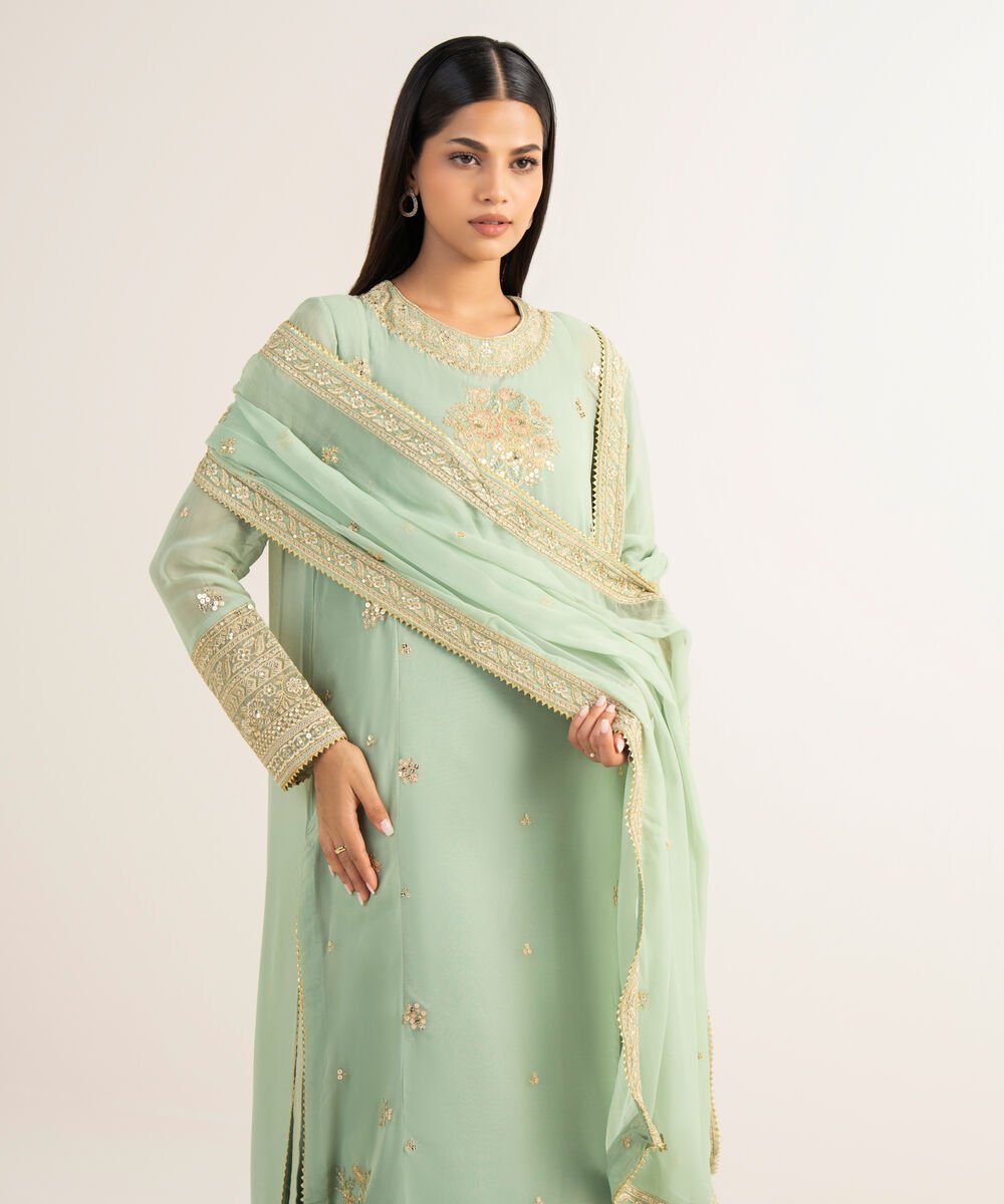 Women's RTW Grip Green Embroidered 3 Piece Suit