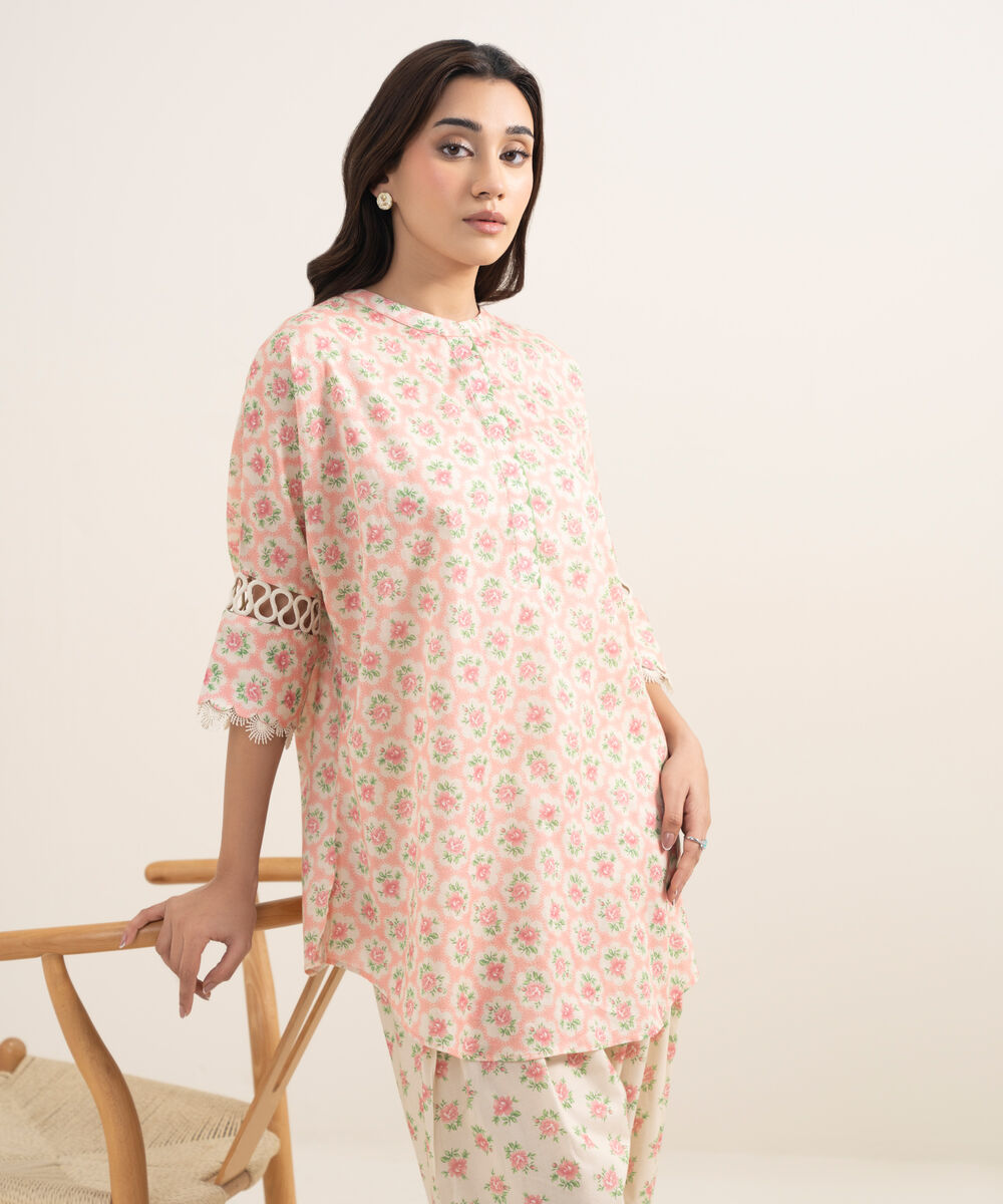 Women's RTW Lawn Printed Pink Boxy Shirt