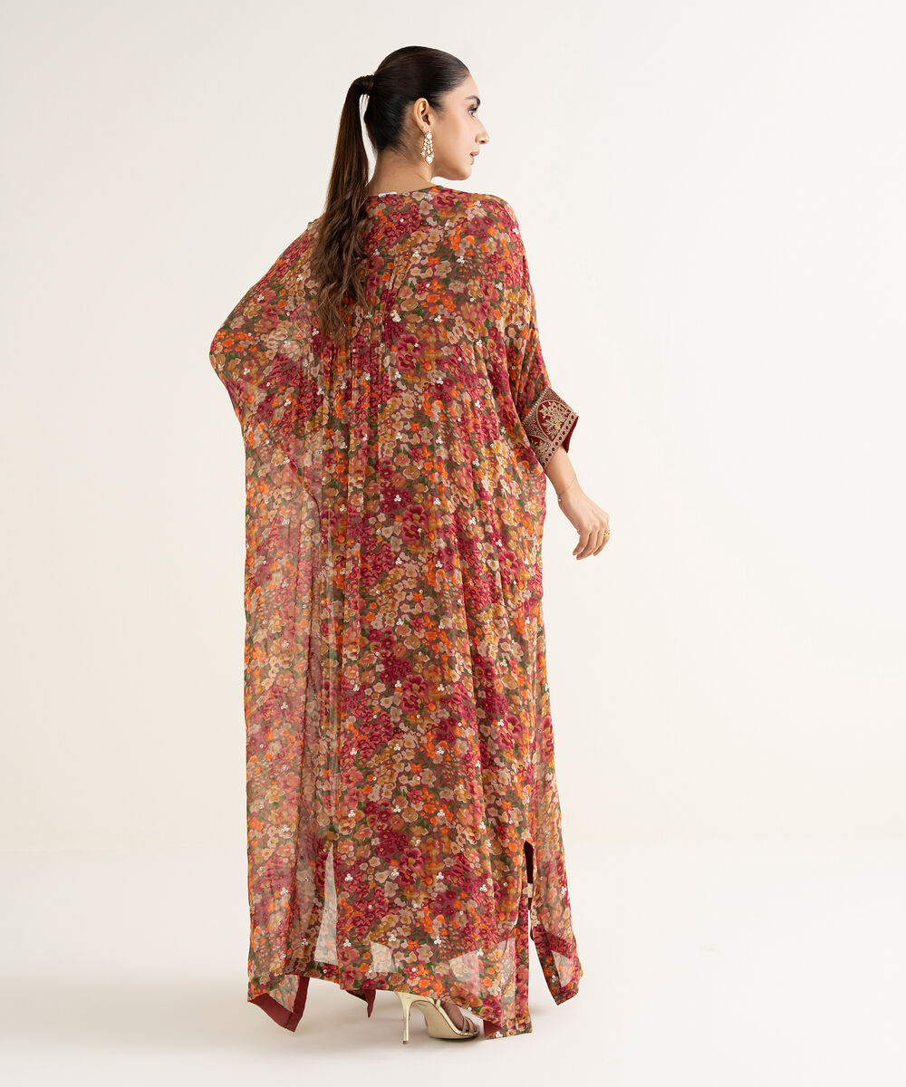 Women's RTW Bemberg Georgette Chiffon Embroidered Brown 2 Piece Suit