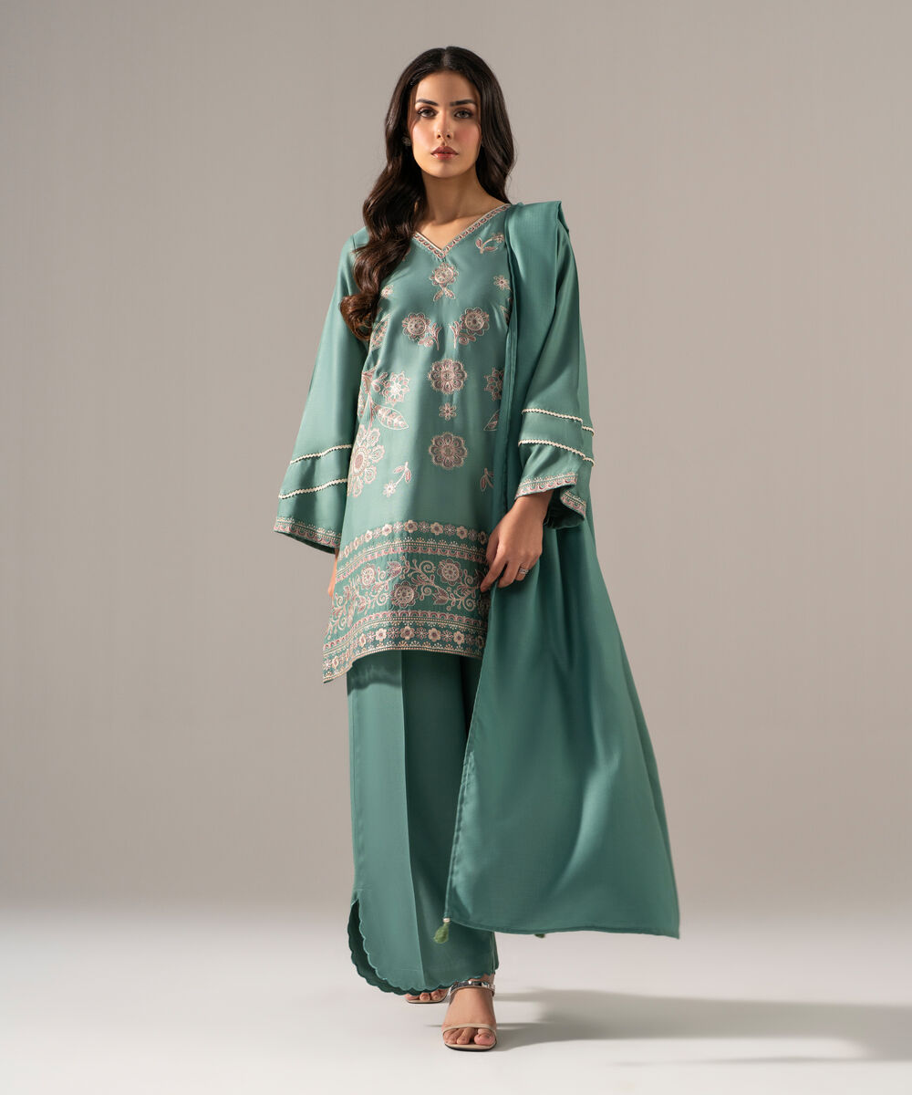 Women's RTW Poly Viscose Solid Seafoam Green Shawl