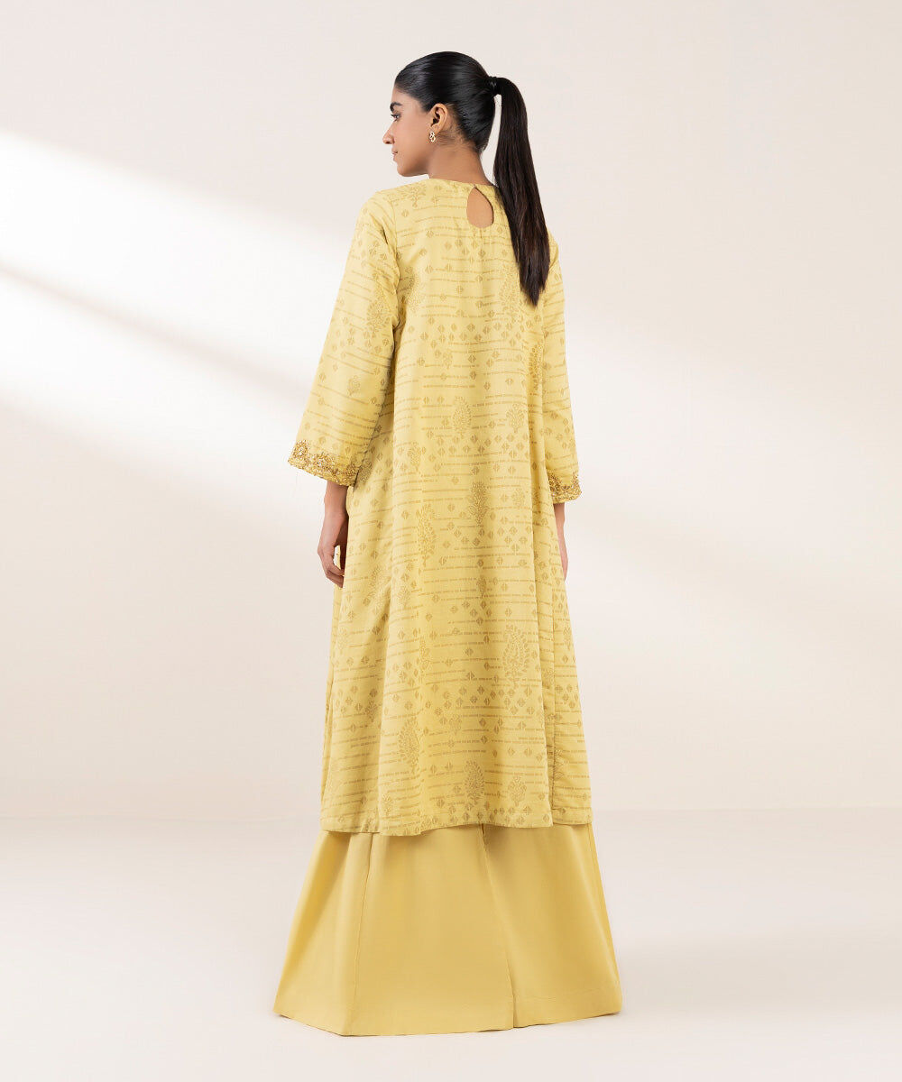 Woman - Yellow Embroidered Cotton Jacquard Shirt