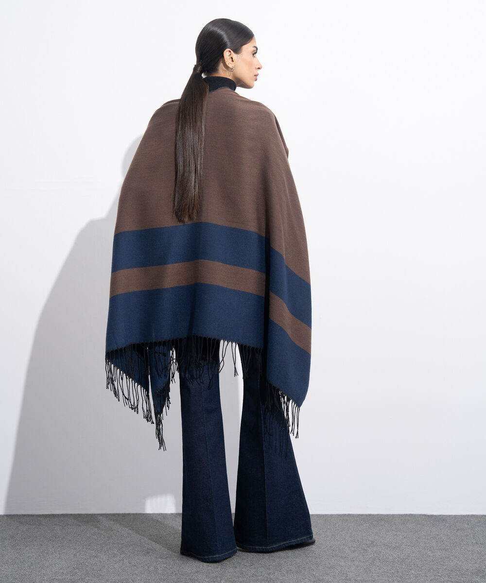 Women's Western Wear Blue & Brown Cape Shawl