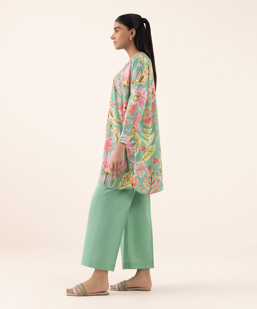 Women's RTW Arabic Lawn Green Printed Boxy Shirt