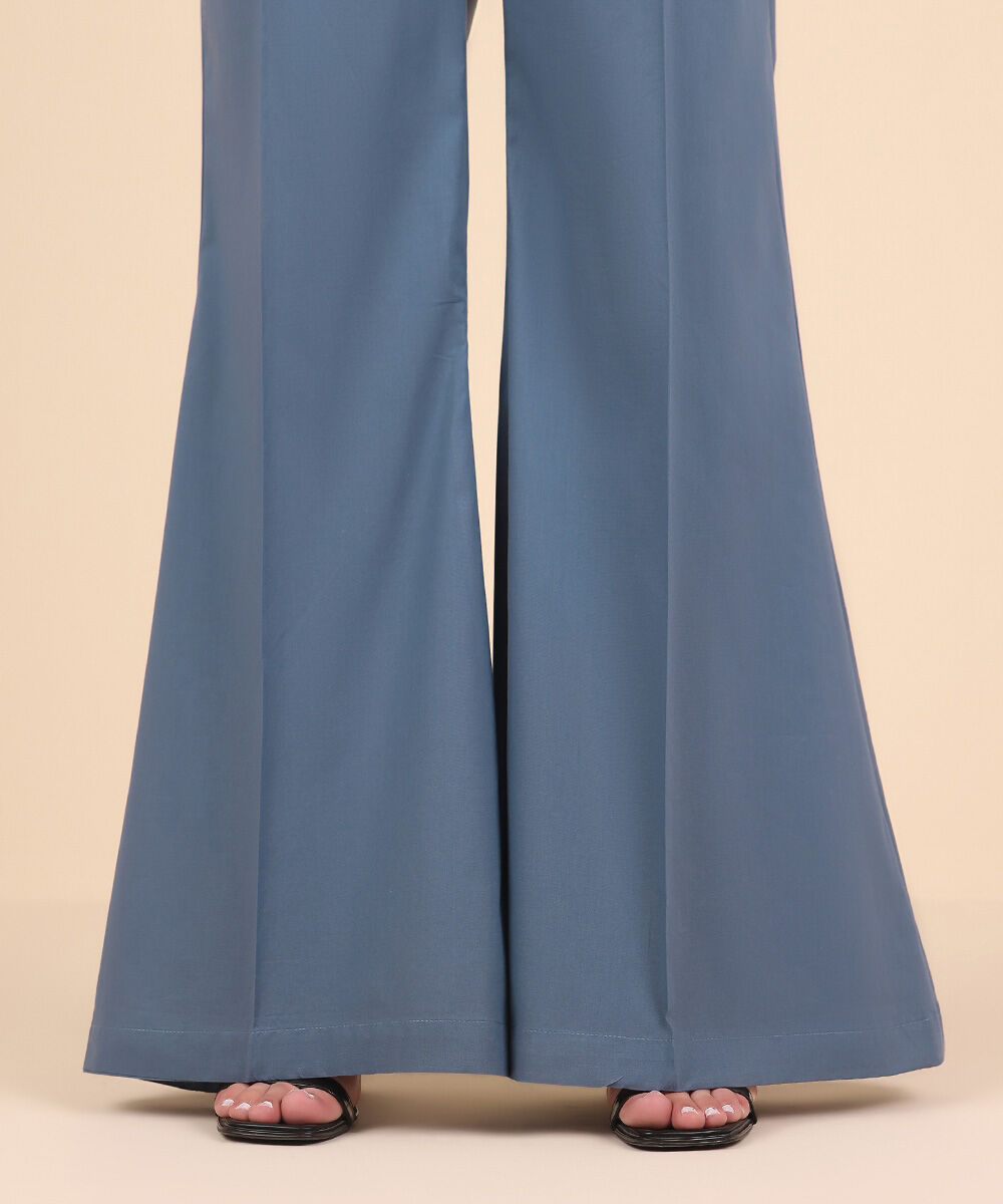 Women's Pret Cambric Blue Solid Flared Pants