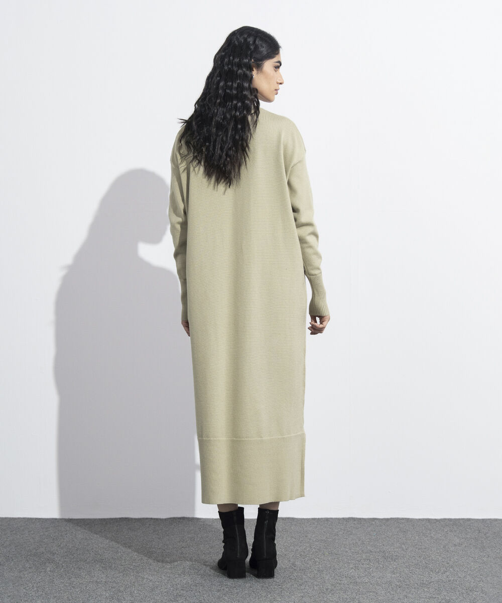 Women's Western Wear Beige High Neck Sweater Dress