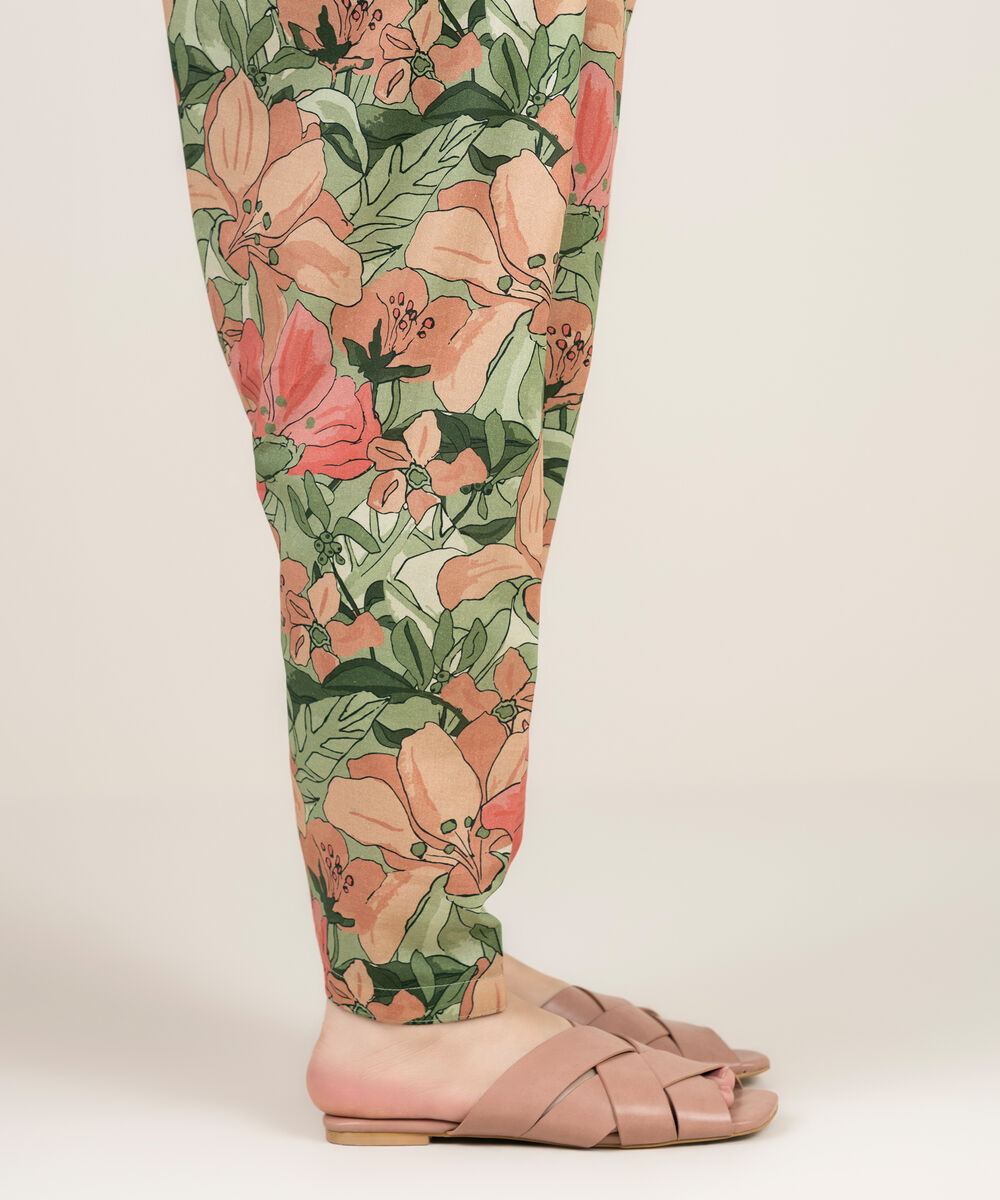 Women's RTW Cambric Printed Green Shalwar